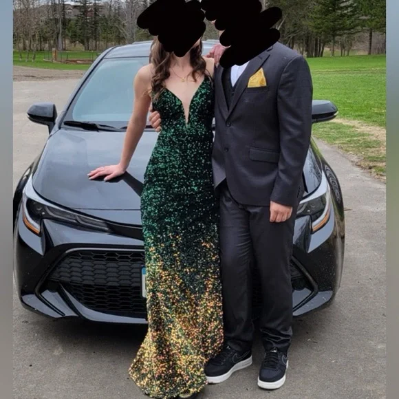 Dresses | Emerald Green And Yellow Sequin Prom Dress | Poshmark
